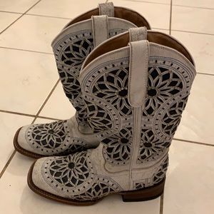Ladies Mandala white square toe western boots